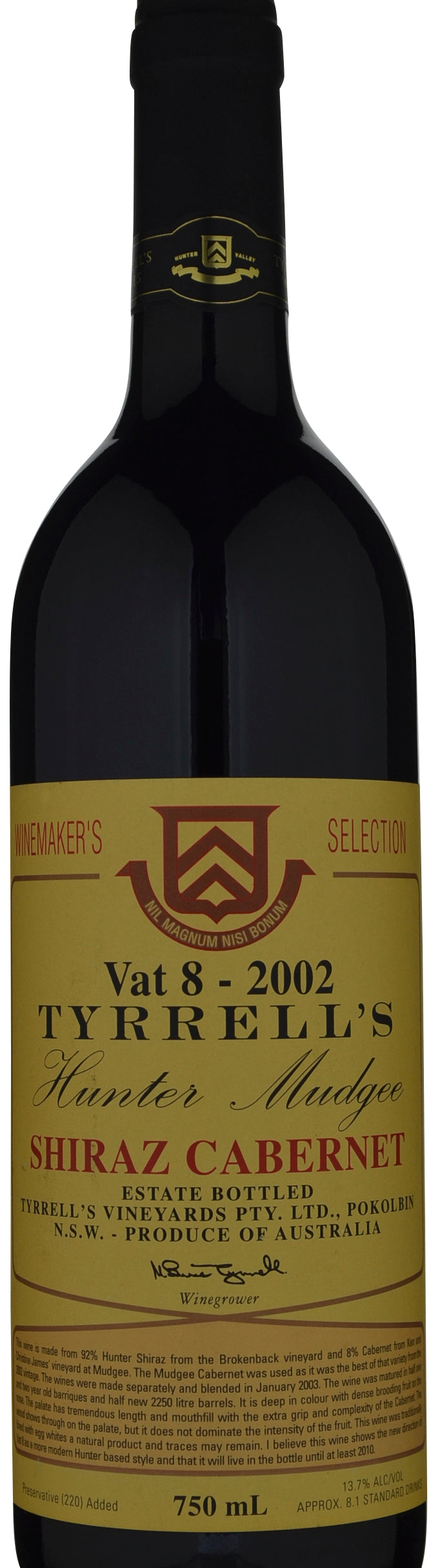 Tyrrell's Wines Vat 8 Shiraz Cabernet 2002
